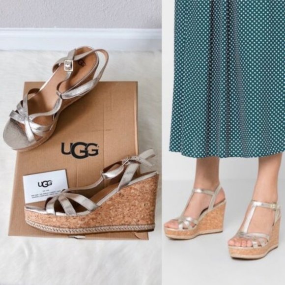 New Ugg Melissa Metallic Wedge Sandal 